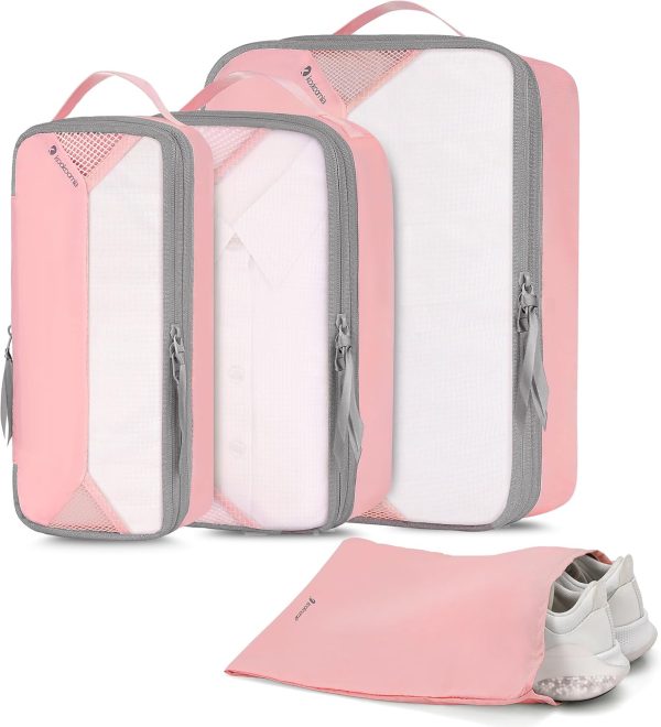 Kookoomia 4 Set/6 Set Compression Packing Cubes for Travel, Lightweight Luggage Organizer Bags, Sturdy Travel Essentials for Suitcase Organizers, Pink