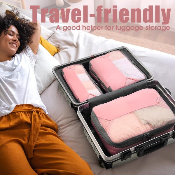 Kookoomia 4 Set/6 Set Compression Packing Cubes for Travel, Lightweight Luggage Organizer Bags, Sturdy Travel Essentials for Suitcase Organizers, Pink - Image 7