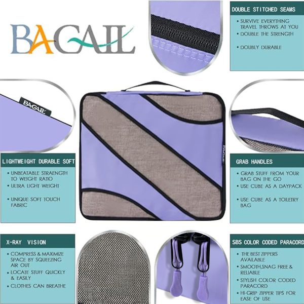 BAGAIL 6 Set Packing Cubes,Travel Luggage Packing Organizers(6Set Lavender) - Image 3