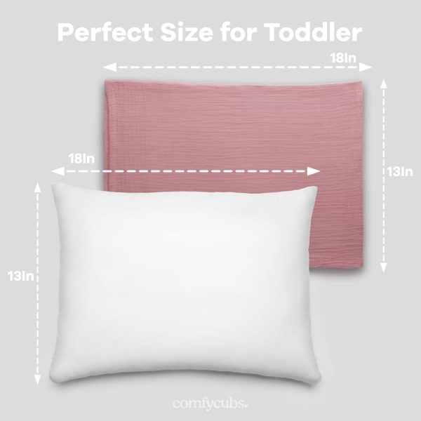 Comfy Cubs Toddler Pillow with Soft Muslin Pillowcase, 13"x18" - Kids Pillow for Sleeping & Travel - Adorable & Comfortable Small Pillow - Kids Travel Pillow with Breathable Microfiber Fill, Mauve - Image 6