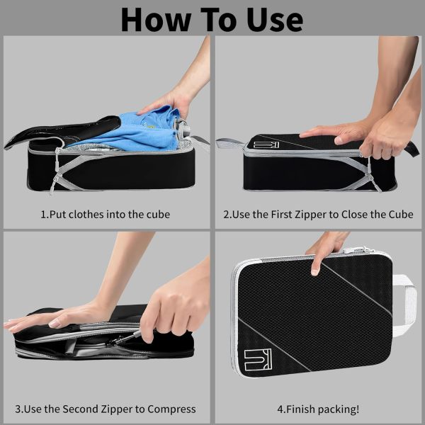 Compression Packing Cubes for Travel, 6 Set Packing Cubes for Travel Essentials, Ultralight Suitcase Organiser Bags Set for Travel, Expandable Luggage Travel Bags for Carry-on Luggage Suitcase (Black) - Image 4