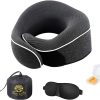 Neck Pillow Head, Chin, Neck 360° Support Pillow Adjustable 100% Pure Memory Foam Pillow for Airplanes, Car & Home, Ergonomic Design Full Neck Surround Bundle Eyecover & Earplugs (Black)