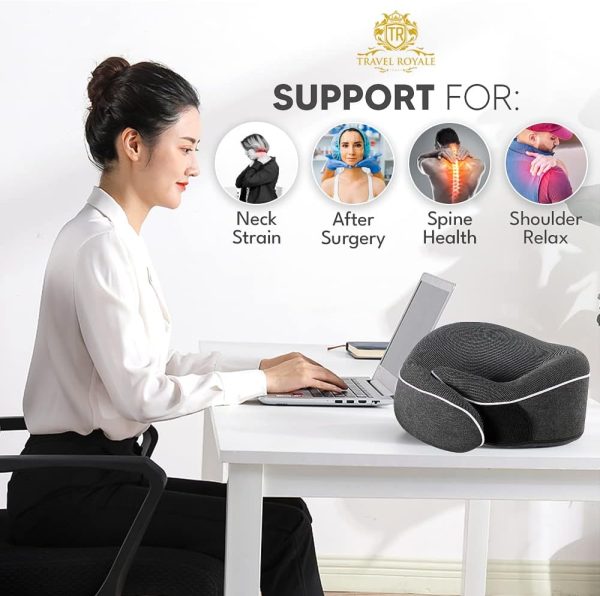 Neck Pillow Head, Chin, Neck 360° Support Pillow Adjustable 100% Pure Memory Foam Pillow for Airplanes, Car & Home, Ergonomic Design Full Neck Surround Bundle Eyecover & Earplugs (Black) - Image 7