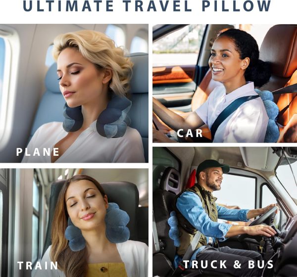 Total Pillow Donut Pillow for Airplane & Travel, Sleeping Neck Pillow, Microbead Comfortable Pillow for Neck, Head, Back, Lumbar & Pelvic Support, Twists to Many Positions - Blue - Image 2