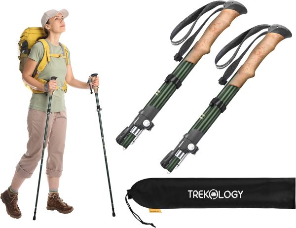 TREKOLOGY TREKZ SE 2pc Collapsible Hiking Stick - Lightweight, Foldable Retractable Trekking Poles for Men, Women & Seniors with Adjustable Heights - Nordic Walking Stick for Backpacking, Camping